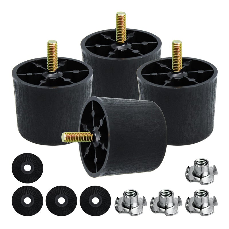 bociloy 4PCS 2.5 Inch Plastic Furniture Legs, Round Tapered M8 Thread Sofa Couch Chair Feet Leg Replacement with M8 Hanger Bolts and T-Nuts, Black - Image 1